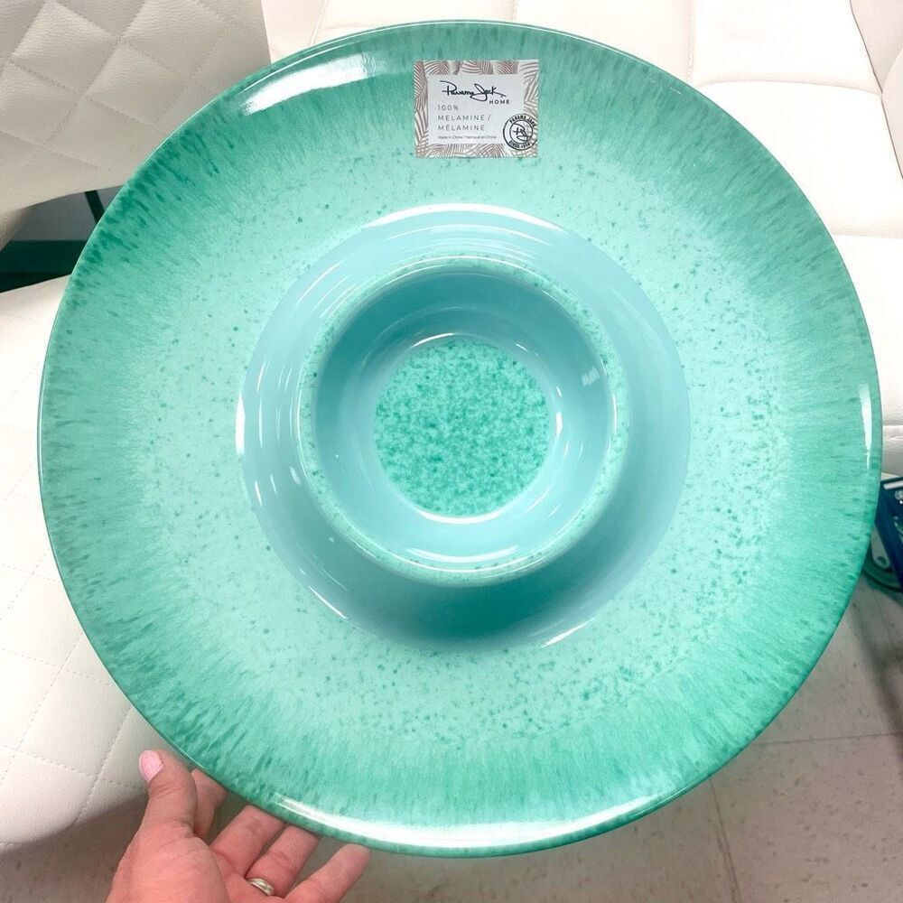 NWT Panama Jack Home Big Green Swirl Melamine Serving Tray Chip & Dip Platter